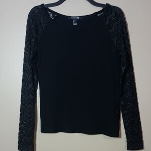 Forever 21 Black Sweater With Lace Long Sleeves